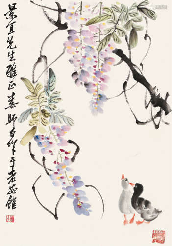 娄师白（1918-2010）  紫藤小鸭