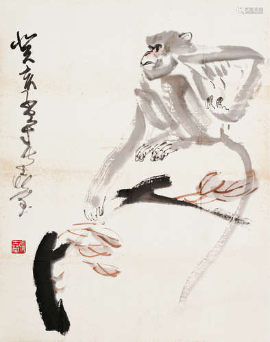 张士莹 （b.1933) 猿戏图