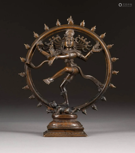 DARSTELLUNG VON SHIVA Indien, 18./19. Jh. Bronze. H.