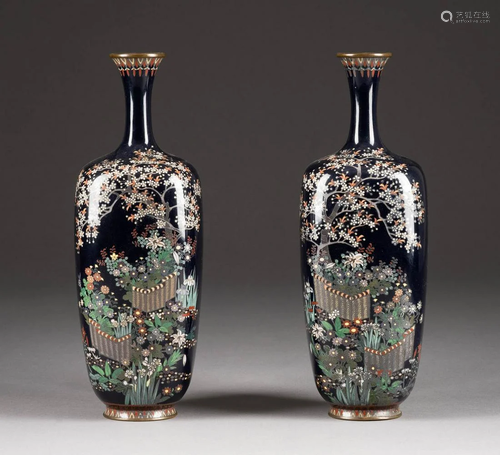 PAAR CLOISONNÉ-VASEN Japan, Meiji-Periode