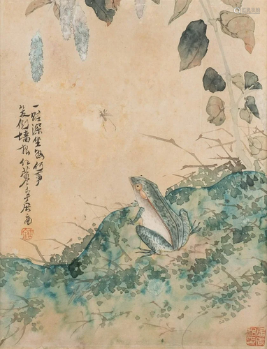 AQUARELLIERTE LITHOGRAPHIE: FROSCH China, um 1900