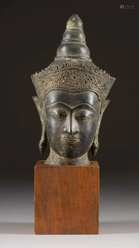 BUDDHA-KOPF Südost-Asien, 19./20.Jh. Bronze. H.