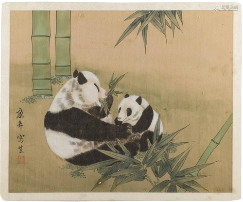 ZWEI DARSTELLUNGEN VON PANDAS China, 20. Jh. Gemalt auf