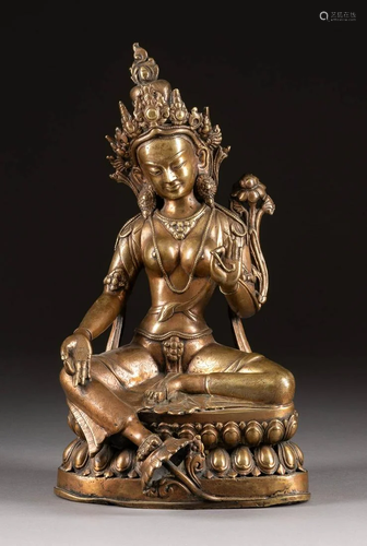 GRÜNE TARA Tibet, 18./19.Jh. Bronze. H. 34,5 cm.