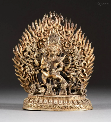 YAMANTHAKA IN YAB-YUM Nepal/Tibet, 19./20. Jh. Bronze.