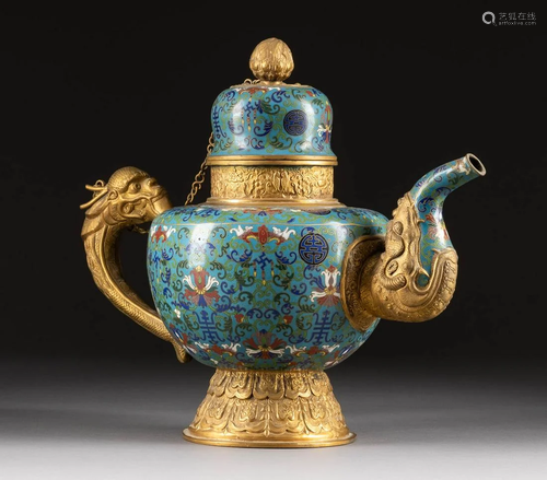 GROßE CLOISONNÉ-KANNE China, um 1900