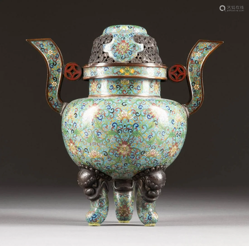 KLEIN ES CLOISONNÉ-WEIHRAUCHGEFÄß China,