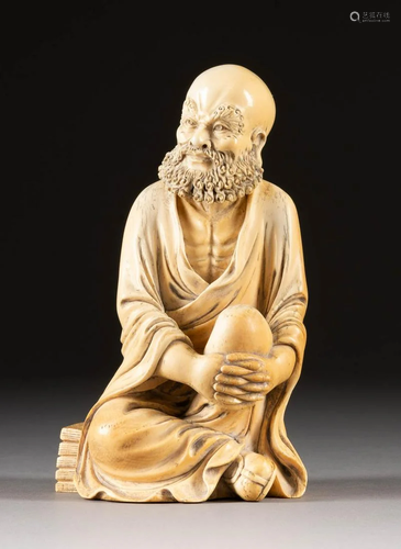 SITZENDE LUOHAN-FIGUR China, um 1900 Elfenbein. H. 18