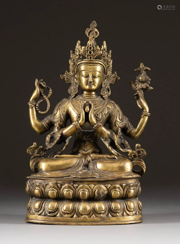 SITZENDER AVALOKITESHVARA Nepal/Tibet, 19./20. Jh.