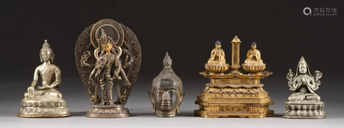 FÜNFTEILIGES KONVOLUT: BUDDHAFIGUREN UND