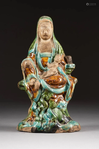 TONFIGUR: GUANYIN UND KNABE China, Qing-Dynastie Ton,