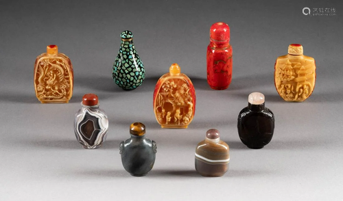 NEUN SNUFFBOTTLES China, Anfang/Mitte 20. Jh. Diverse