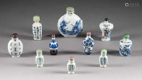 ZEHN PORZELLAN-SNUFFBOTTLES China, Qing-Dynastie