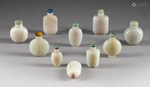 ZEHN SNUFFBOTTLES China, um 1900 Jade. H. 4,9 cm-6,8