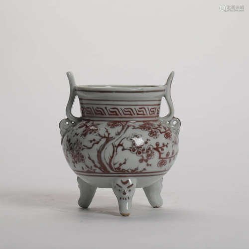 An Underglazed Red Plum Blossom   Porcelain Incense Burner