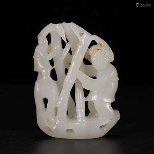 A White Jade Carved ‘Boy Holding Bamboo’ Ornament