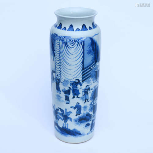 A Blue and White Figures Porcelain Elephant-leg-shaped Vase