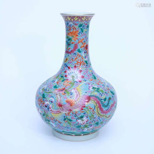 A Famille Rose Phoenix&Flower Porcelain Vase