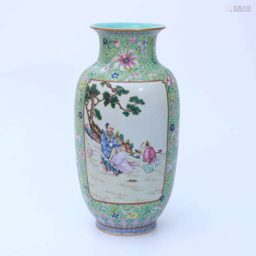 A Famille Rose Figure Characters Porcelain Vase