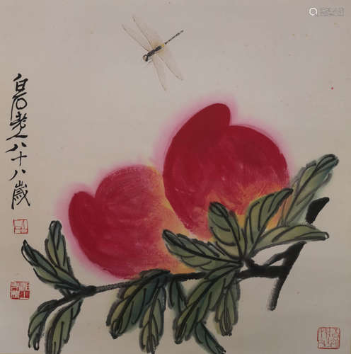 A Chinese Peach Painting, Qi Baishi Mark