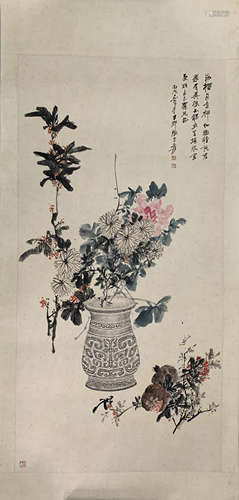 A Chinese Flowers Painting, Zhang Daqian Mark