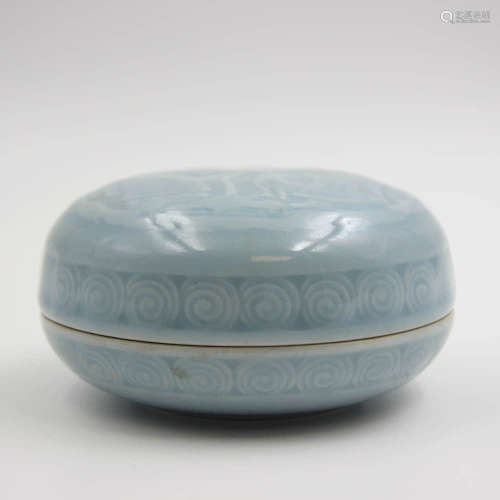 An Azure Glaze Stamping Back Figure   Porcelain Compact