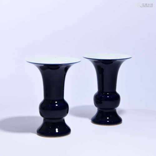 A Pair of Altar Blue Glaze Porcelain Beaker Vase