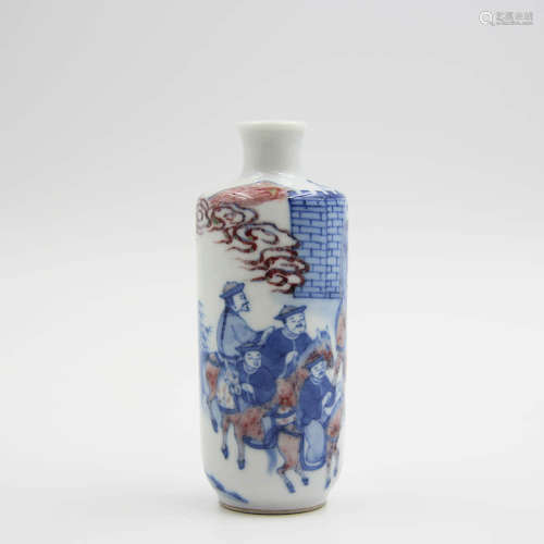 A Blue and White Figure   Porcelain Snuff Bottle
