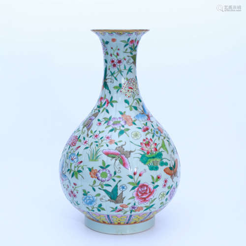 A Famille Rose ‘Insects&Flowers’ Porcelain Bottle Vase