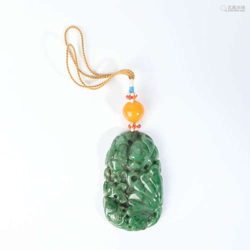 A Jadeite Carved ＇Rich and Have A Surplus＇Pendant