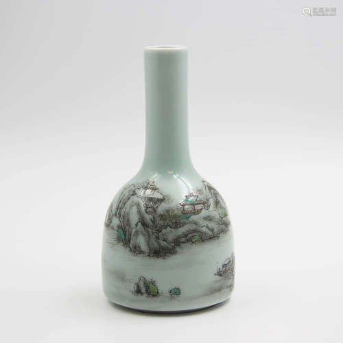 A Grisaille Landscape   Porcelain Bell-shaped Zun