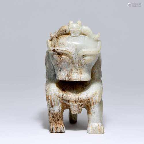 A White Jade Carved Beast Ornament