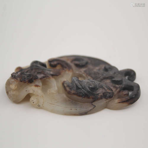 A Jade Carved Chi Dragon   Bi Ornament