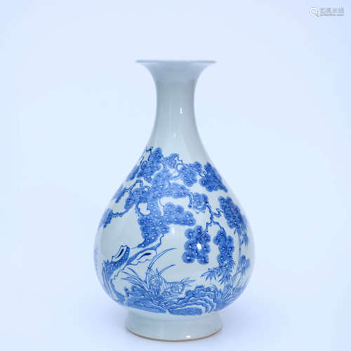 A Blue and White ‘Pine, Bamboo and Plum’ Porcelain Bottle Vase