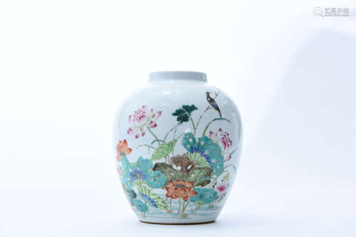 A Famille Rose Flower&Bird   Porcelain Jar
