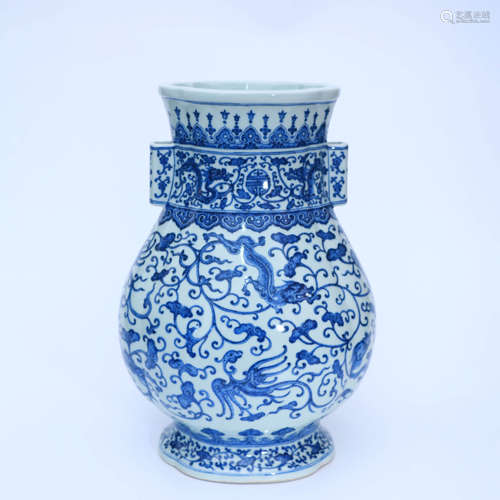 A Blue and White Dragon&Phoenix Porcelain Zun With Double Ears