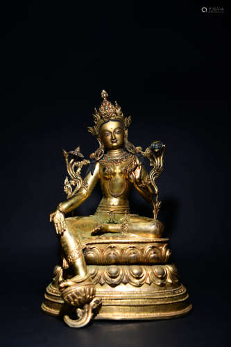 A Gild Bronze Bodhisattva Statue