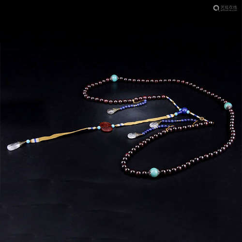 A Garnet Beads Chaozhu String with The Material Qualification Certificate