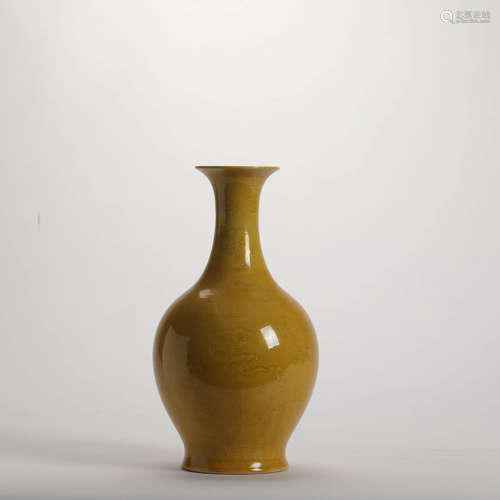 A Yellow Glaze Dragon Pattern Carved Porcelain Vase