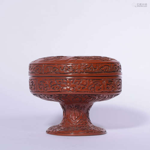 A Landscape Pattern Carved Red Lacquerware Standing Box