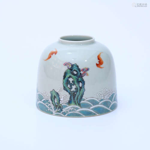 An Enamelled ‘Red Bat And Water Wave’ Porcelain Water Pot