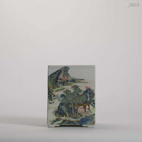 A Famille Rose Landscape Patern Porcelain Square Brush Pot