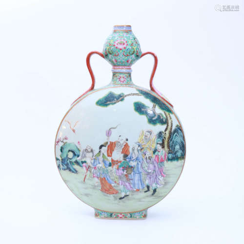 An Enamelled Immortals Porcelain Oblate Gourd-shaped Vase