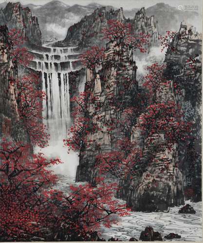 A Chinese Autumn Falls Painting, Bai Xueshi Mark