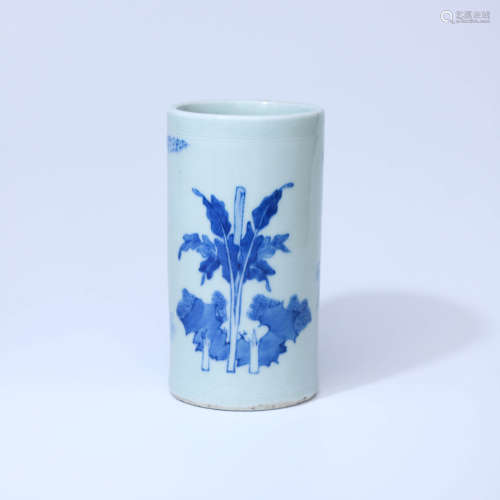 A Blue and White Floral Porcelain Brush Pot