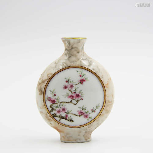 A Famille Rose Stone Grain Glaze Porcelain Snuff Bottle