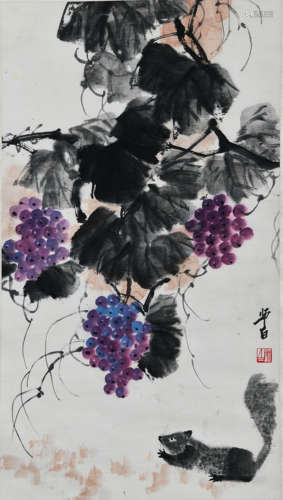 A Chinese Squirrel Painting, Lou Shibai Mark