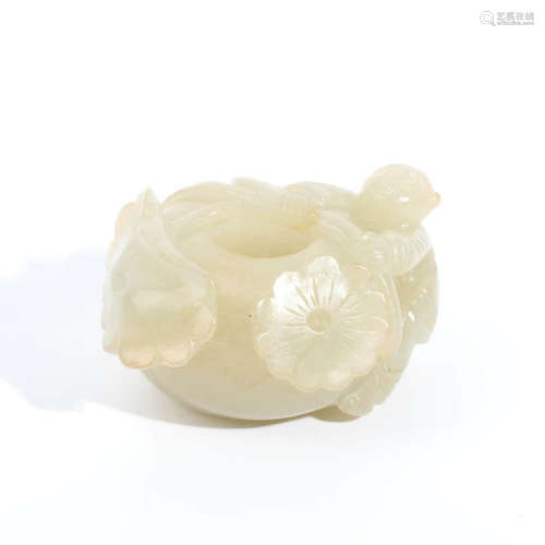 A White Jade Carved Boy and Lotus Pattern Water Pot