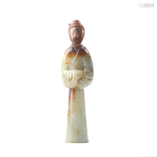 A White Hetian Jade Carved Figure Statue