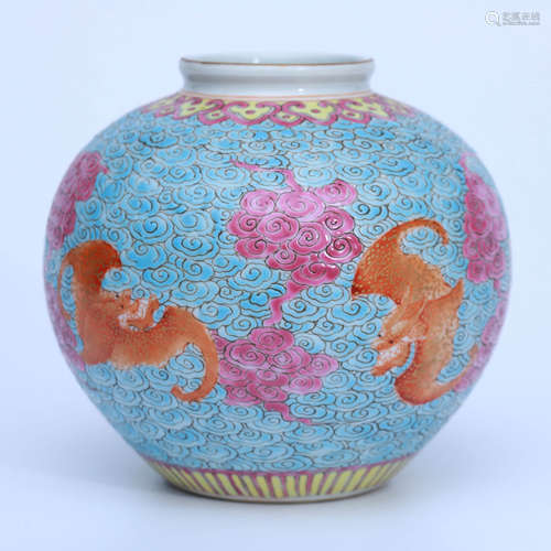 A Famille Rose ‘Iron-red Bats’ Porcelain Pomegranate-shaped Zun